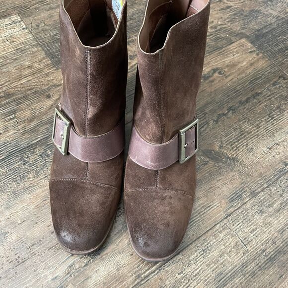 Korks Boots by Kork Ease Sz 10M Denoon Brown Suede Buckle Heeled Booties Ankle - Picture 4 of 11